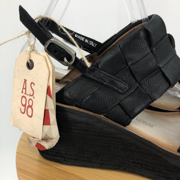 A.S.98 NEW NWT Black Nasser Platform wedge  sandals size 40 (9-9.5) - Picture 3 of 16